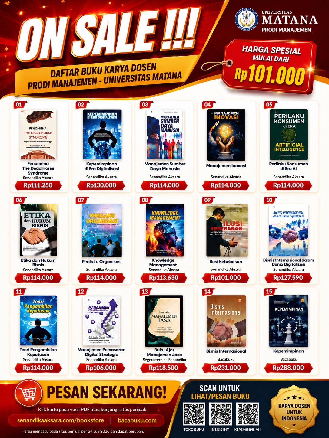 Poster penawaran buku karya dosen Universitas Matana